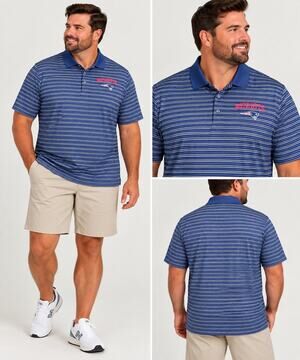 NFL Team Apparel New England Patriots Striped Polo Shirt Mens 2XL Navy Blue